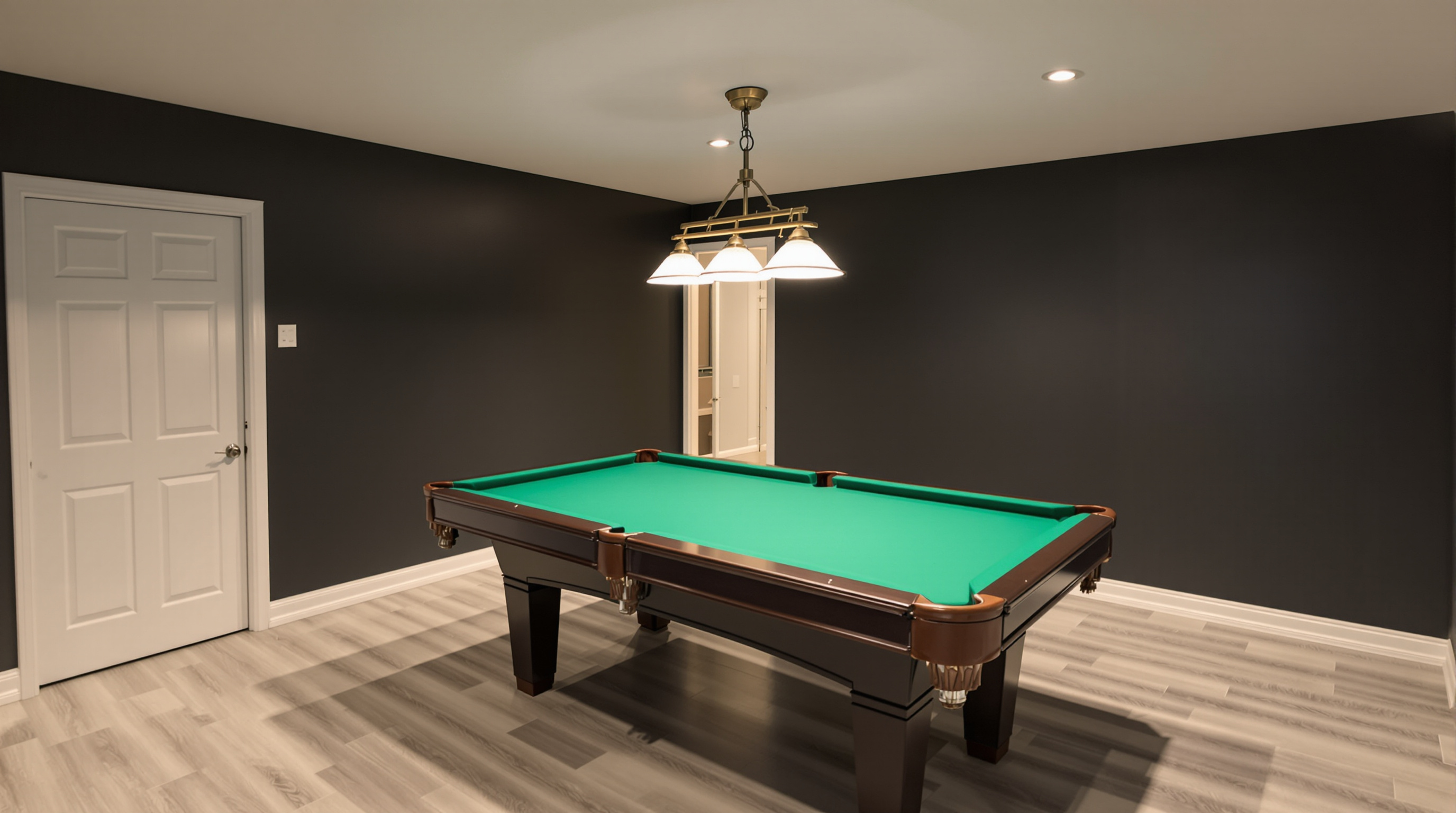 Finished basement with entertainment system