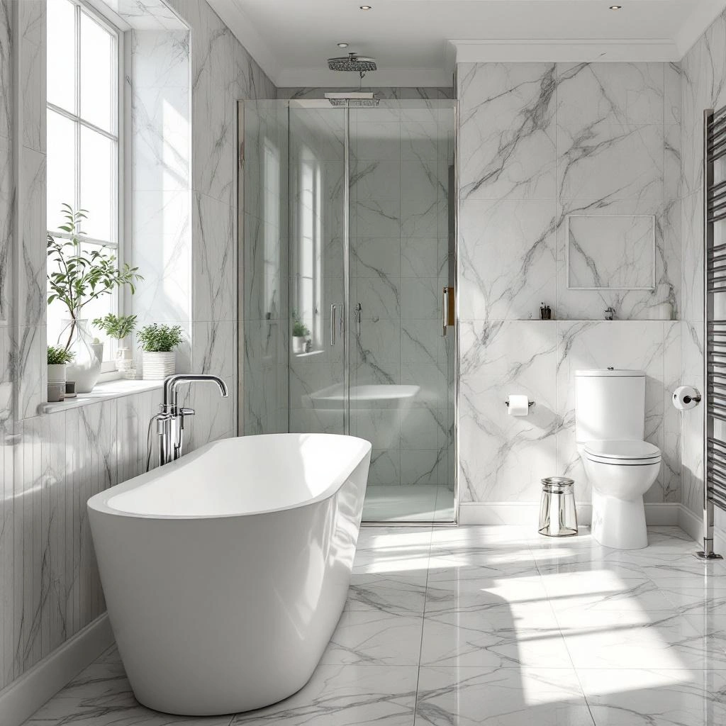 Renovated bathroom with walk-in shower
